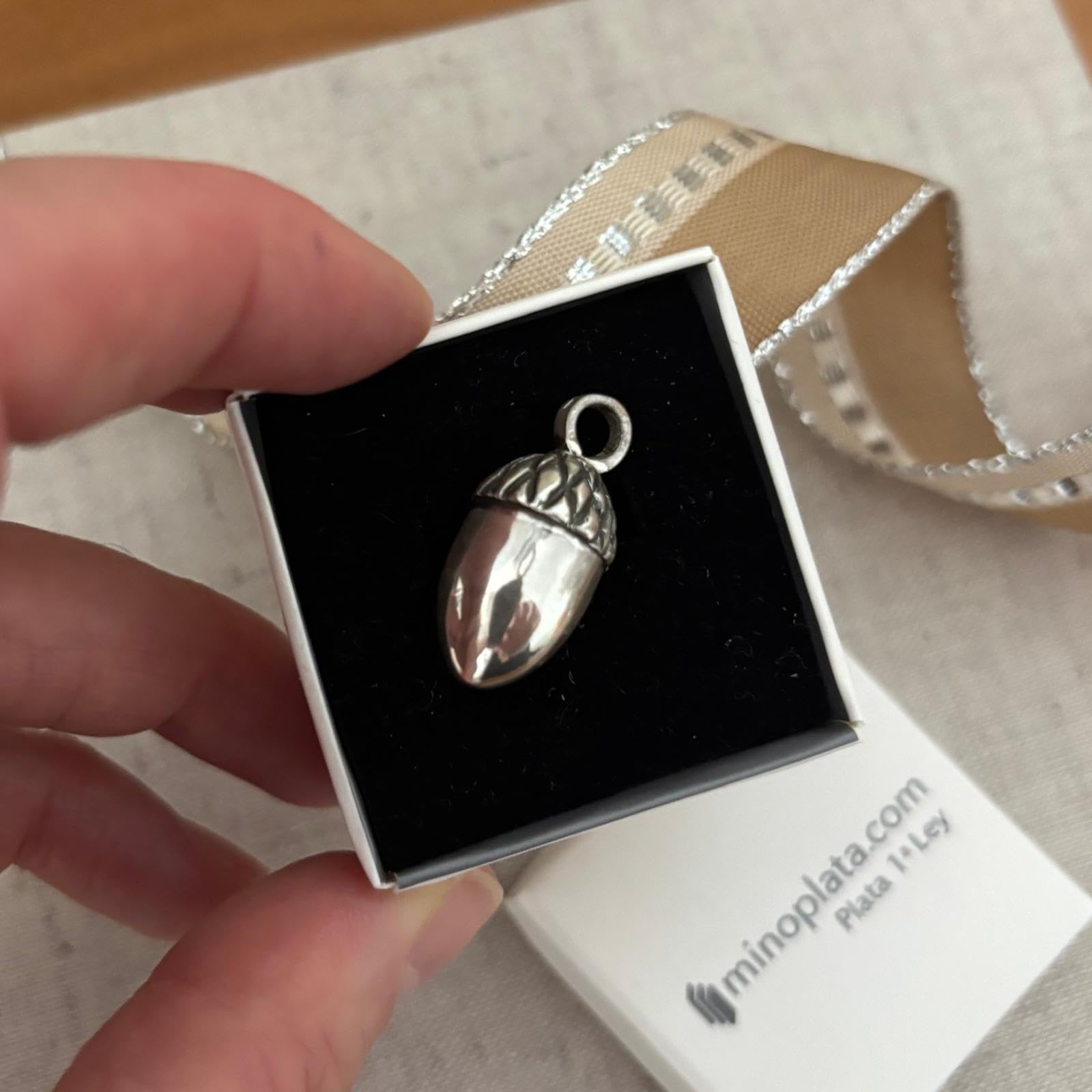Colgante Guardacenizas Bellota, Plata de Ley 925, con Capuchón Tallado y Asa con Rosca, 20mm x 12mm