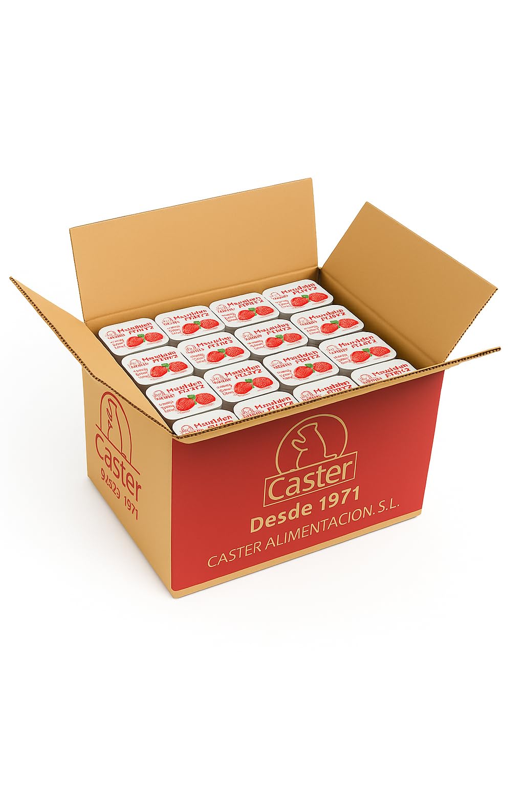 Mermelada en Monodosis 20g – Caja de 396 Tarrinas Individuales | Caster – Ideal para Hostelería, Oficinas y Uso en Casa (Fresa)