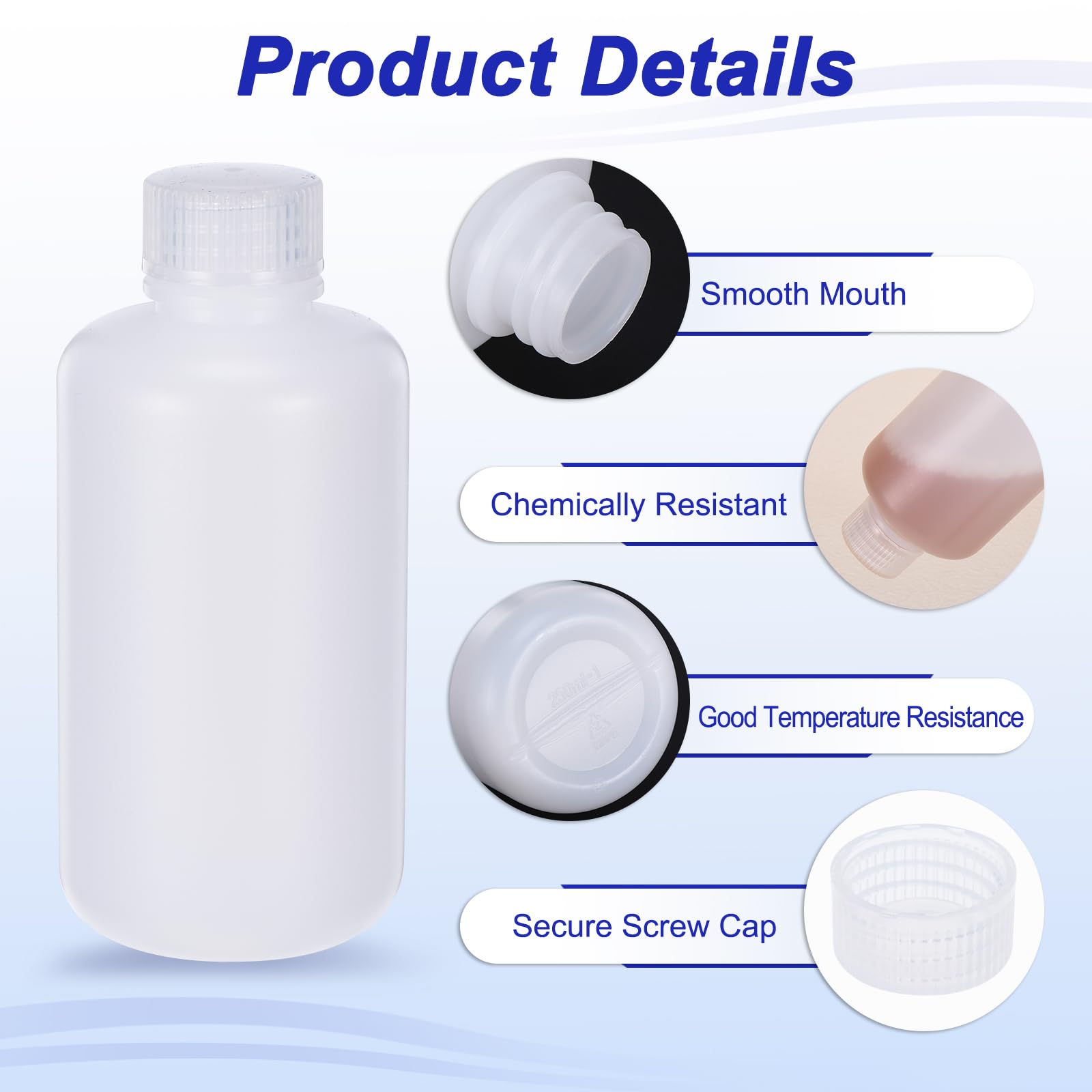 PATIKIL 25Pz 250ml Bottiglie Reagenti, Bottiglie a Bocca Rotondo Stretta HDPE Tappo Vite per Conservare Acqua Liquidi e Campioni Solidi Contenitore da Laboratorio, Bianco Traslucido
