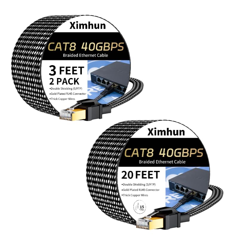 Cable Ethernet Cat 8 Plano 3FT 2Pack y 20FT miniatura 1