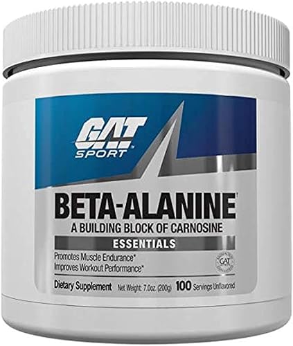 GAT SPORT Beta Alanina en polvo sin sabor, 7.05 oz, resistencia, rendimiento, cuchara incluida, 100 porciones
