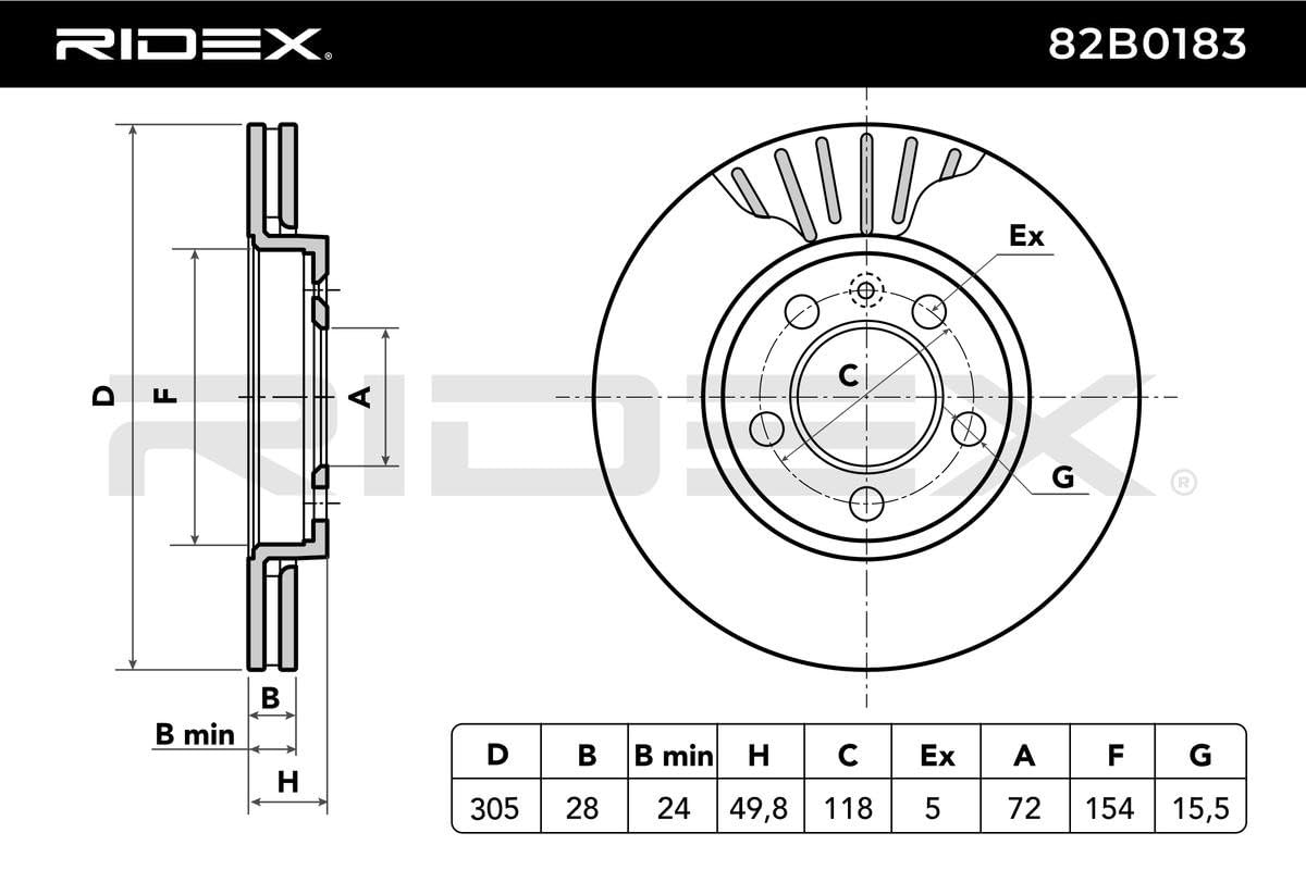 RIDEX 82B0183 2x Disco freno Anteriore senza viti/bulloni Compatibilità con RENAULT Trafic 2 Furgonato FL