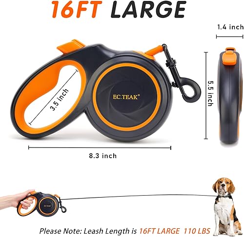 Miniatura 3 de Correa retráctil para perro, gran correa retráctil para perros pequeñosmedianos de hasta 110 libras, cinta de nailon fuerte, sin enredos, freno de