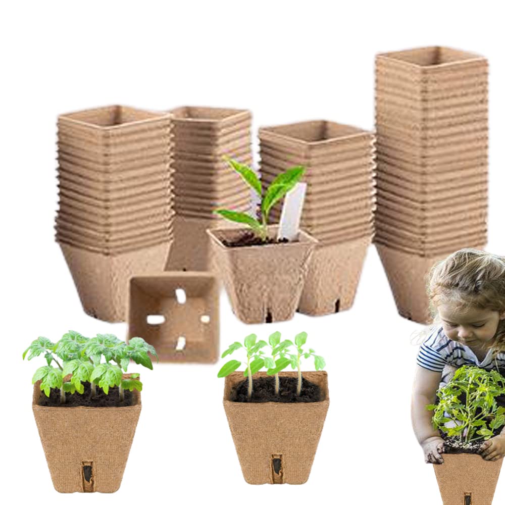 ELECDON Seed Starter Peat Pots Kit for Garden Seedling Tray 100% Eco-Friendly Organic Germination Seedling Trays Biodegradable 100 Pack 20 Plastic Plant Markers Included