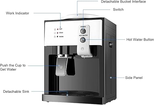 Miniatura 7 de SNKOURIN Top Loading Dispensador de enfriador de agua, dispensador de agua para botella de 5 galones, 3 ajustes de temperatura, dispensador de