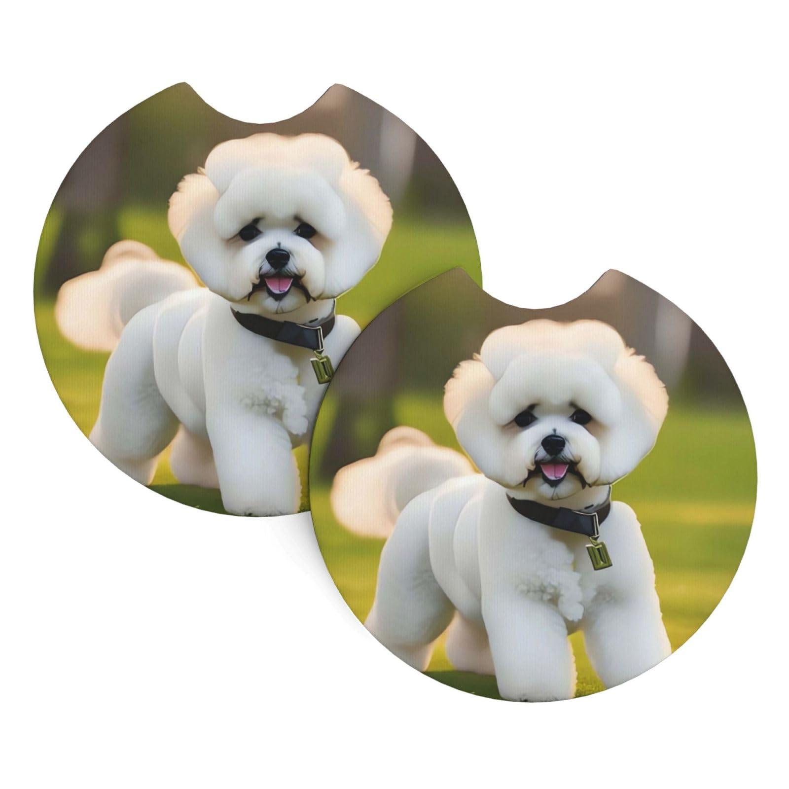 2 Pack Car Coaster for Cup Holders Bichon Frise Dog on the Grass Car Cup Coaster 2.7" Neoprene Non-Slip Automotive Cup Mat Universal Auto Car Interior Accessories for Women Men Cup Pad