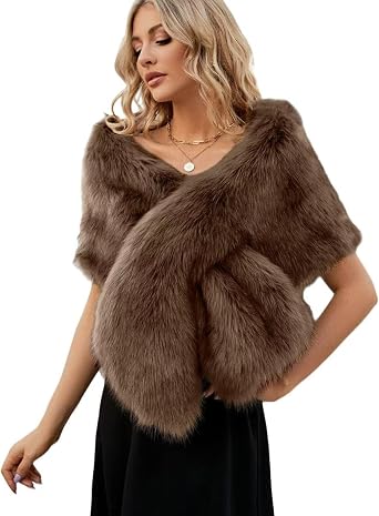 Womens Faux Fur Shawl Party Faux Fur Collar Fur Wraps for Winter Bridal Wedding Cover Up