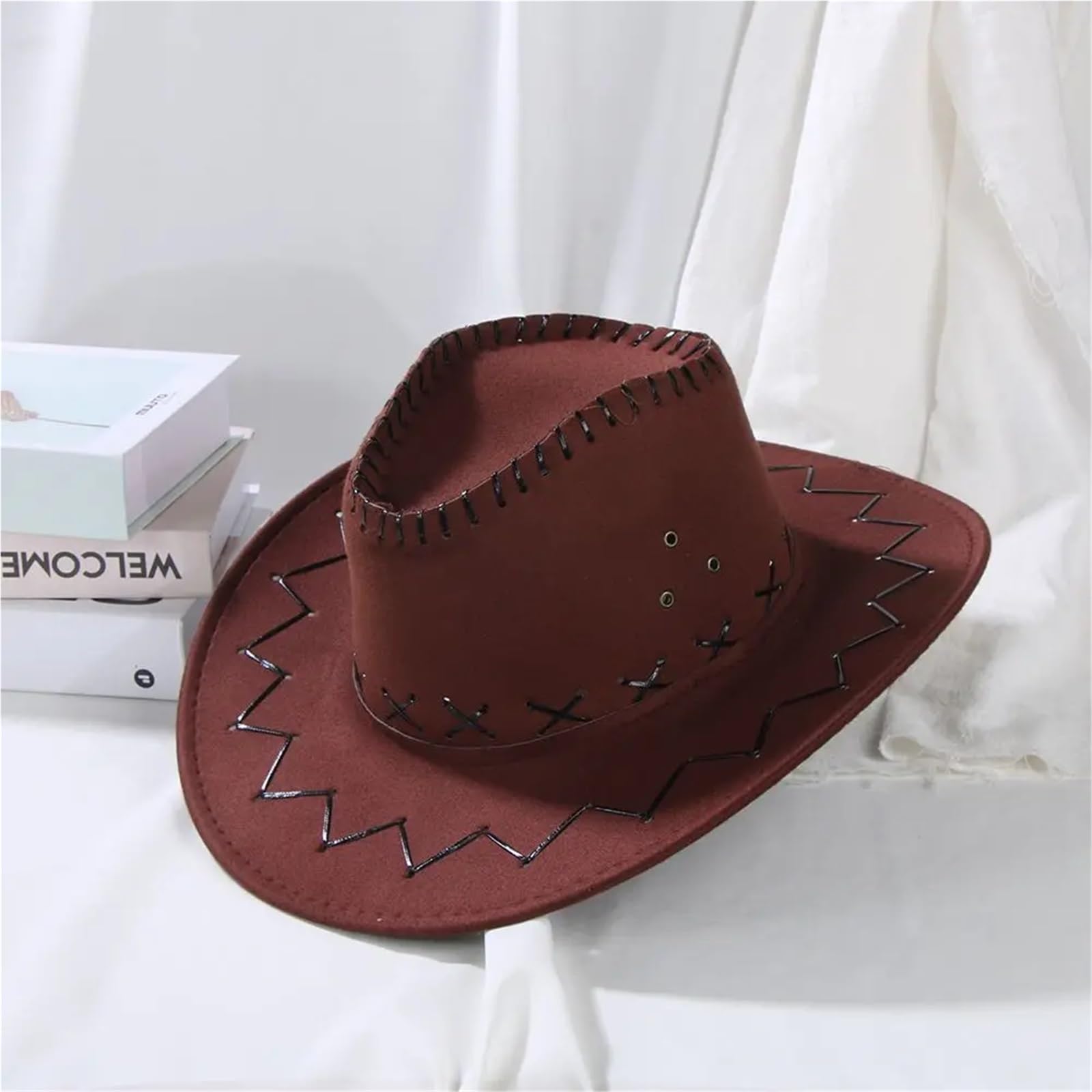 Sombrero de vaquero occidental unisex, sombrero jazz ala ancha, accesorio for disfraces Para Adulto