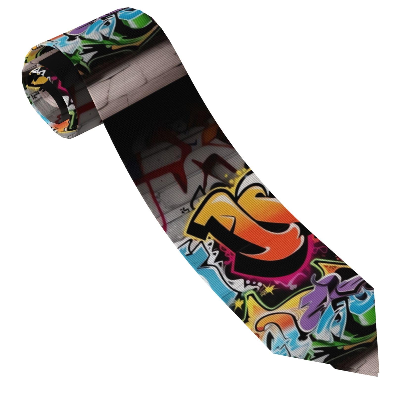 Trsgksqp Men's Black Necktie Classic Silk Ties Woven Jacquard Novelty Skinny Tie Graffiti Hip Hop Formal Neck Ties For