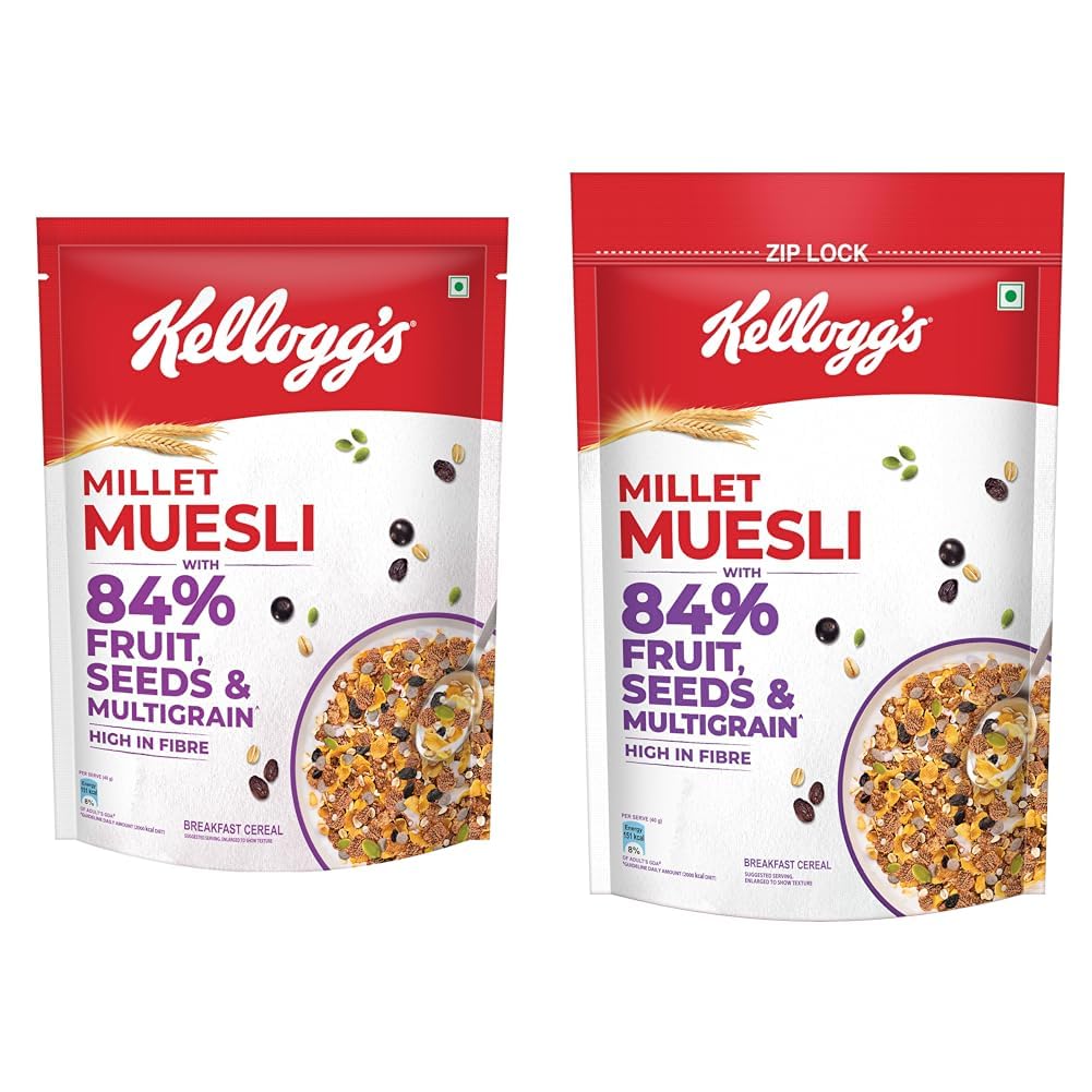 Kellogg's Millet Muesli with 84% Fruit, Seed & Multigrain 500g | High in Fibre | Multigrain + Kellogg's Millet Muesli with 84% Fruit, Seed & Multigrain 1000g | High in Fibre | Multigrain-image-5