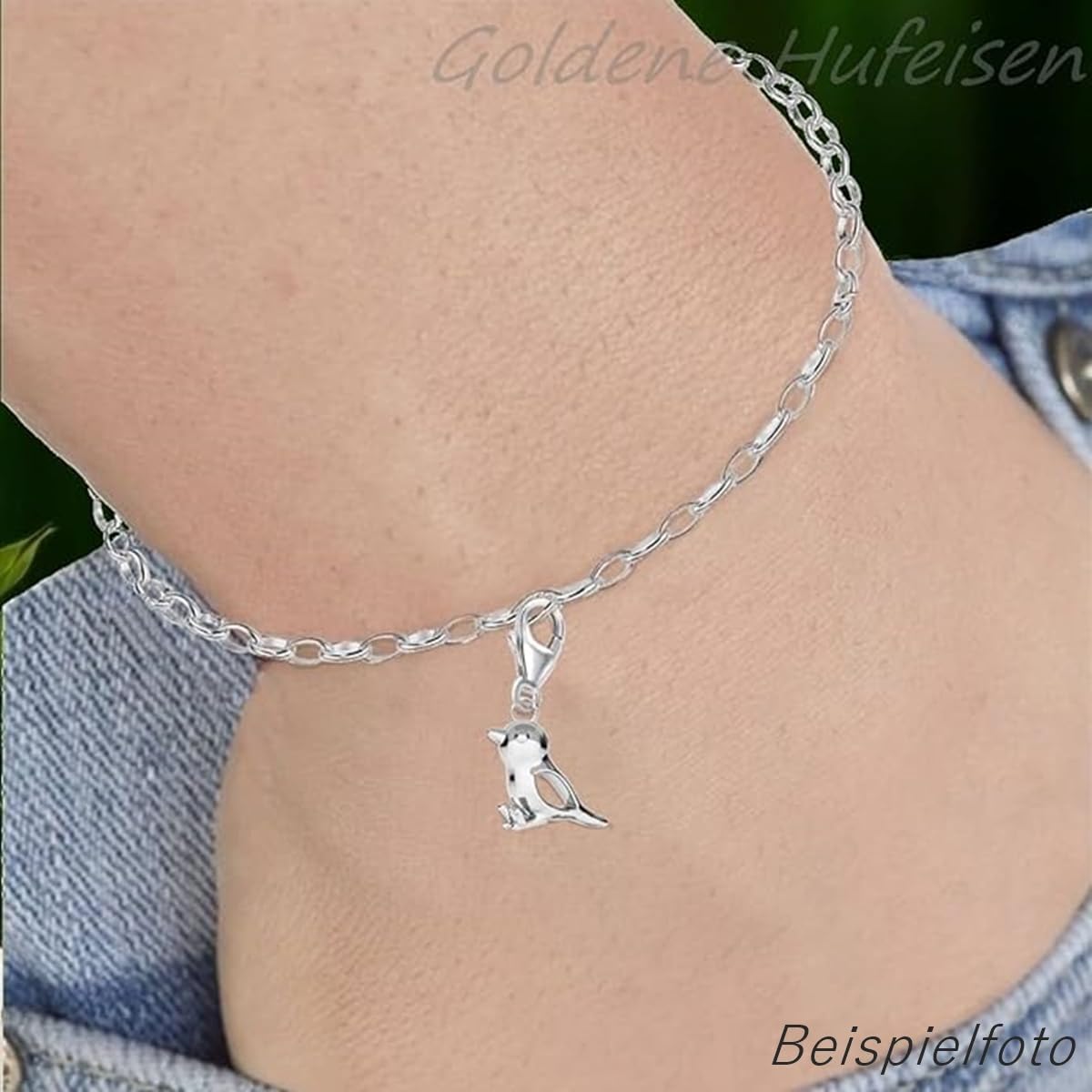 Goldene Hufeisen Mini petit mousqueton moineau Pendentif pour bracelet à breloques ou chaîne à breloques en argent 925 Motif oiseau