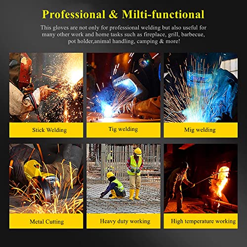 Dsmart Tig Mig Stick Welding Gloves Kevlar Stitching Fire Proof Leather Gloves For Fireplace Pets Handling 14" Medium #TOP4