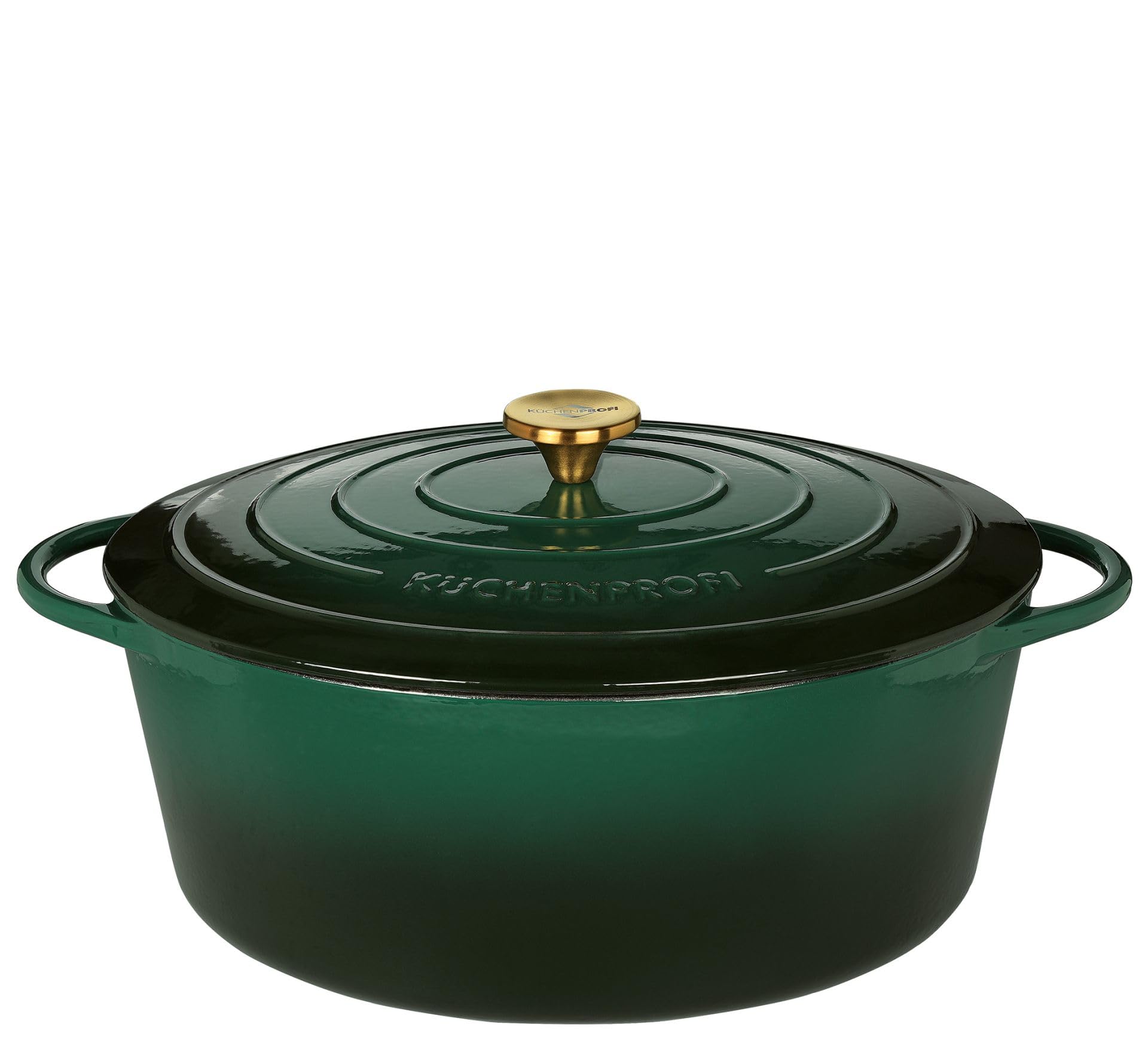 Küchenprofi Gusseisen Bräter mit Deckel, grün/innen schwarz, 35 cm, Schmortopf, Auflaufform, Dutch Oven, Brotbacktopf, emailliert, für alle Herdarten(inkl. Induktion), zum Schmoren,Backen,Braten