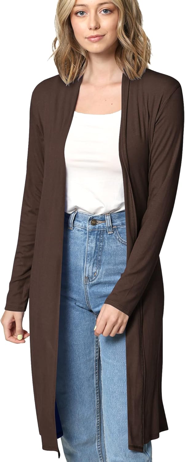 Made By Johnny Women's Solid Long Sleeve Open Front Drape Long Cardigan Duster - Comfortable & Stylish Outerwear