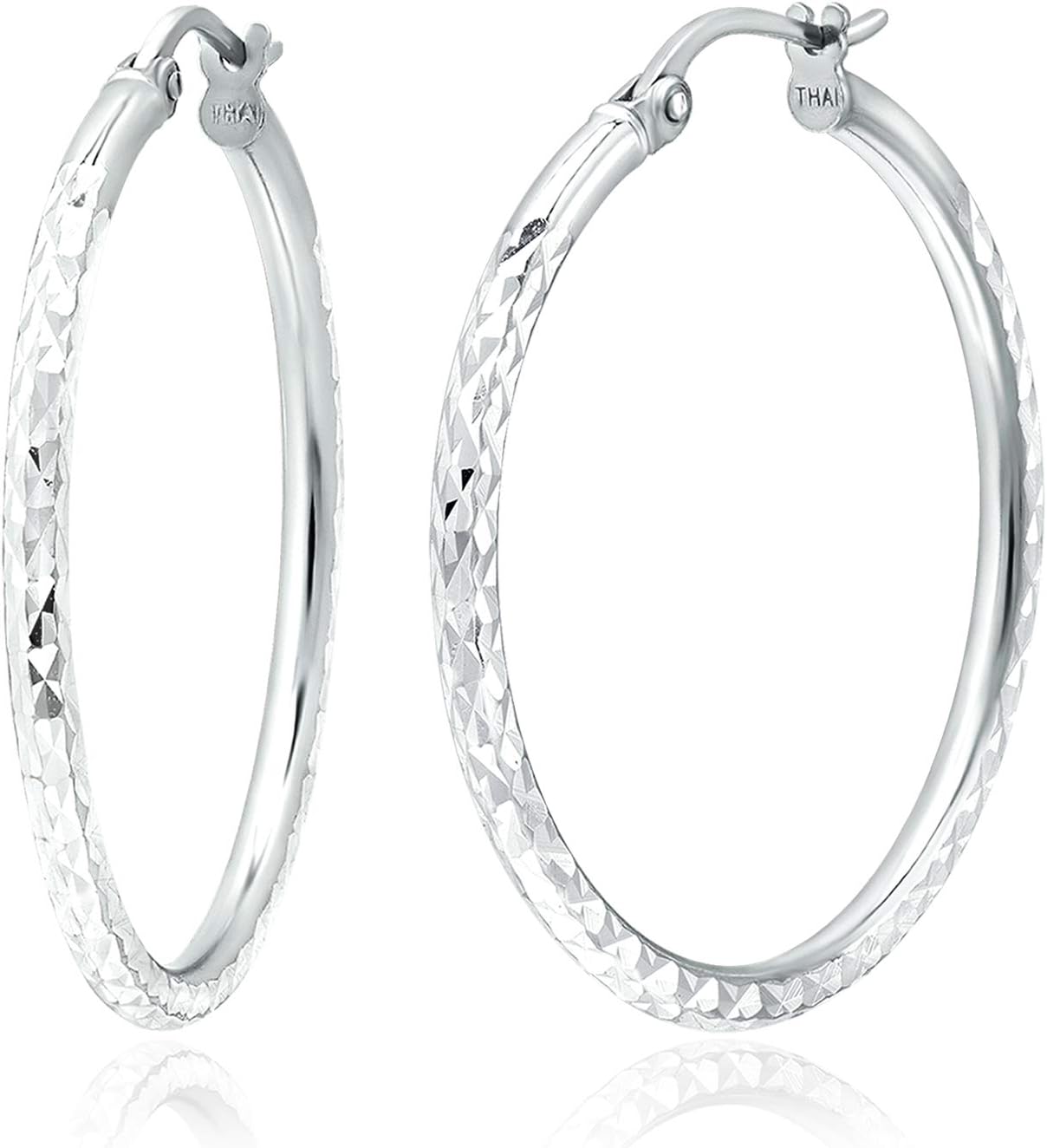 Sterling Silver Diamond Cut Hoop Earrings with Click-Top Tube Size 2.0mm