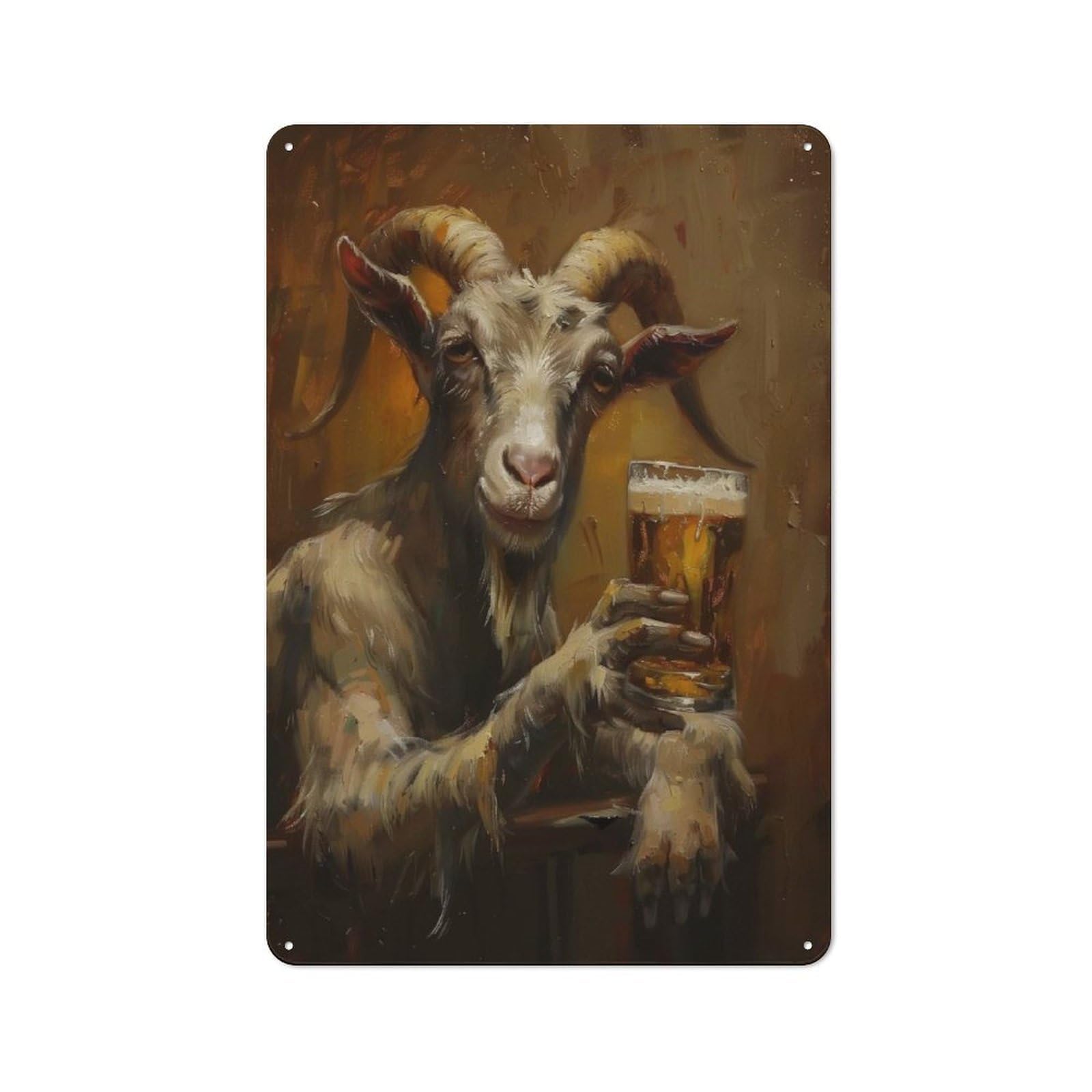 Junmoney Style-21 Beer Drinking Goat Printed Metal Sign 30X20cm For Lounge Or Reading Corner, A Winter Wall Decor Update For Reading Corner Decorators