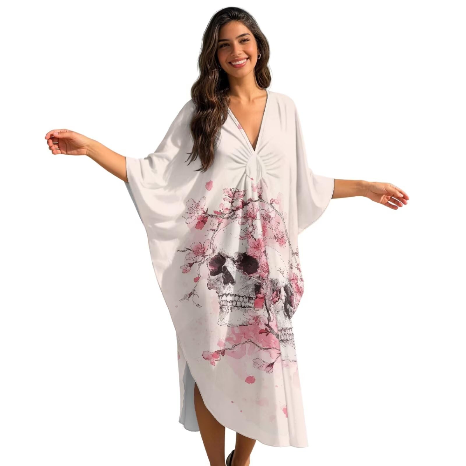 Abito caftano da donna, taglie forti, con scollo a V, copricostume da spiaggia con maniche a pipistrello, abito da caftano estivo