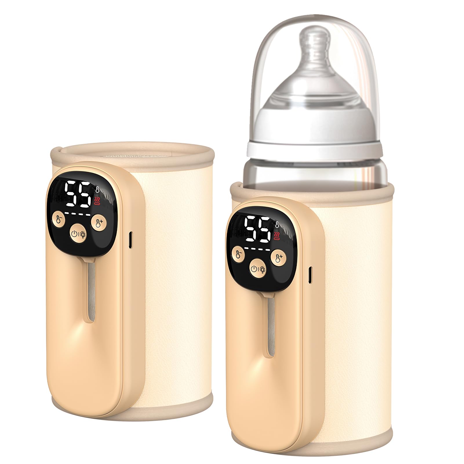 Flaschenwärmer Baby, 8000mAh Akku Tragbarer Flaschenwärmer für Unterwegs mit 6 Temperaturstufen & LED-Display, USB-C Schnellladung, Milchwärmer für Babyflaschen & Beikostgläschen (Gold)