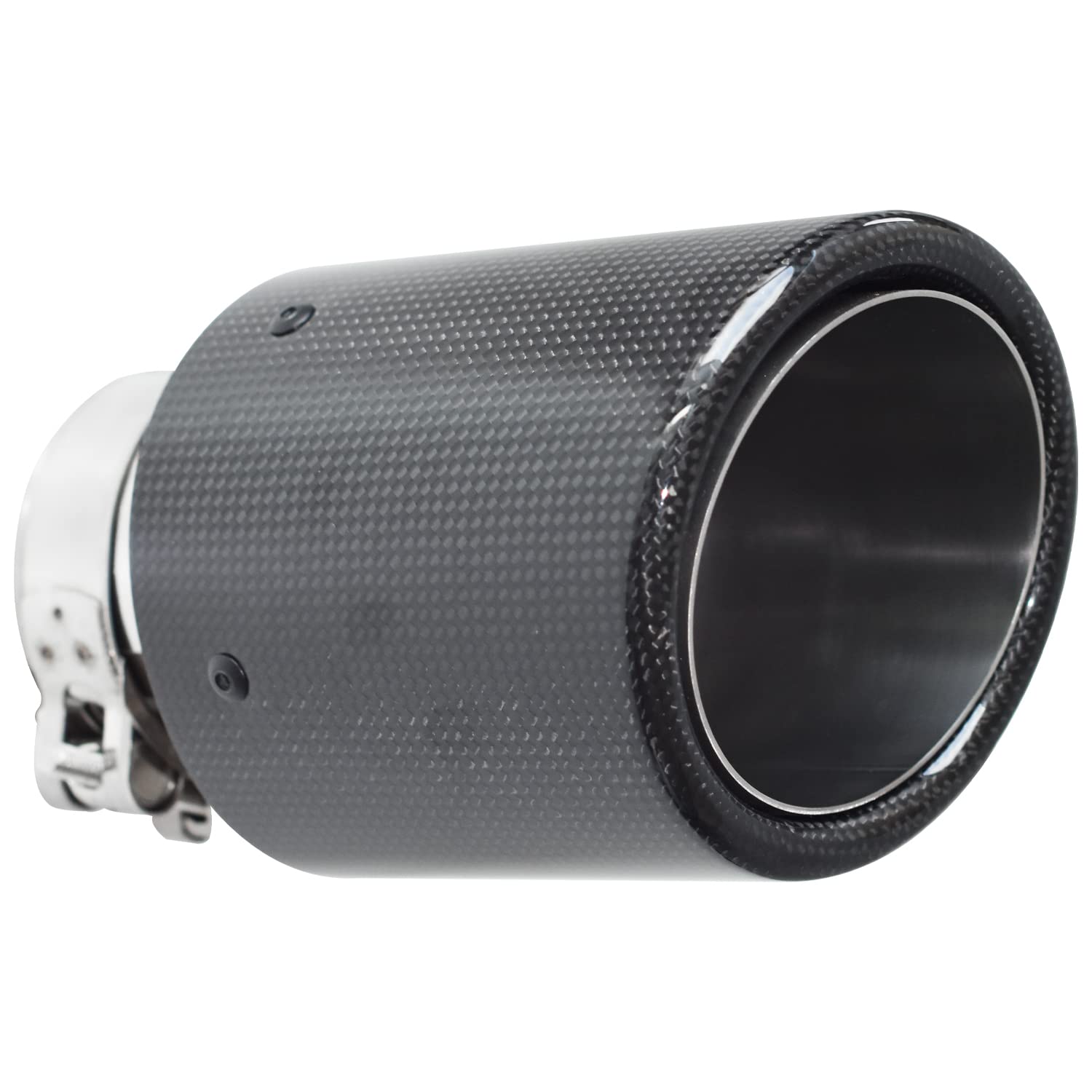 GioZona Exhaust Tip Carbon Fiber 2.5 Inch(63mm) Inlet 4 Inch(101mm) Outlet, Stainless Steel, Universal Car Exhaust Muffler Tip Tail,End Tip Clamp On with Rolled Edge (Glossy Black)