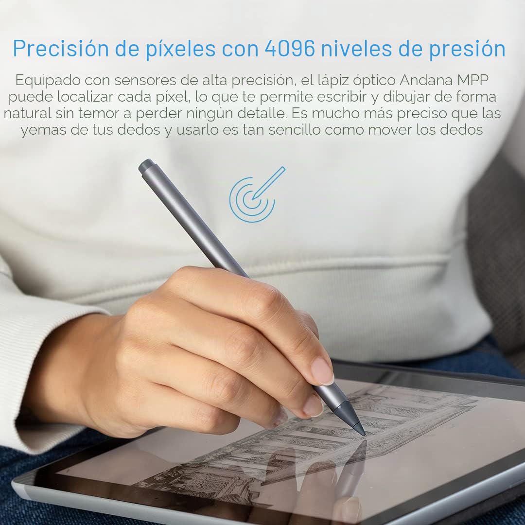 Andana MPP Stylus EC Pen 2.0, sensibilidad a la presión 4096, rechazo de Palma, Recarga USB-C, Lápiz óptico Surfacecompatible con Microsoft Surface y Algunos ASUS, Acer, DELL, HP, Vaio