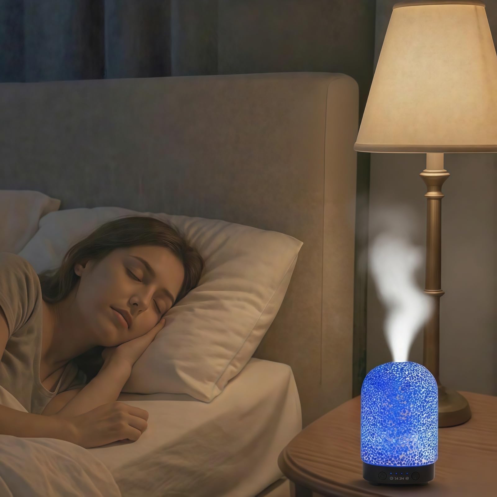 VOREEN Diffusore di aromi con vetro a mosaico incollato manualmente, nebulizzatore a ultrasuoni per oli essenziali con luce a LED e timer, diffusore di profumo per camera da letto, ufficio