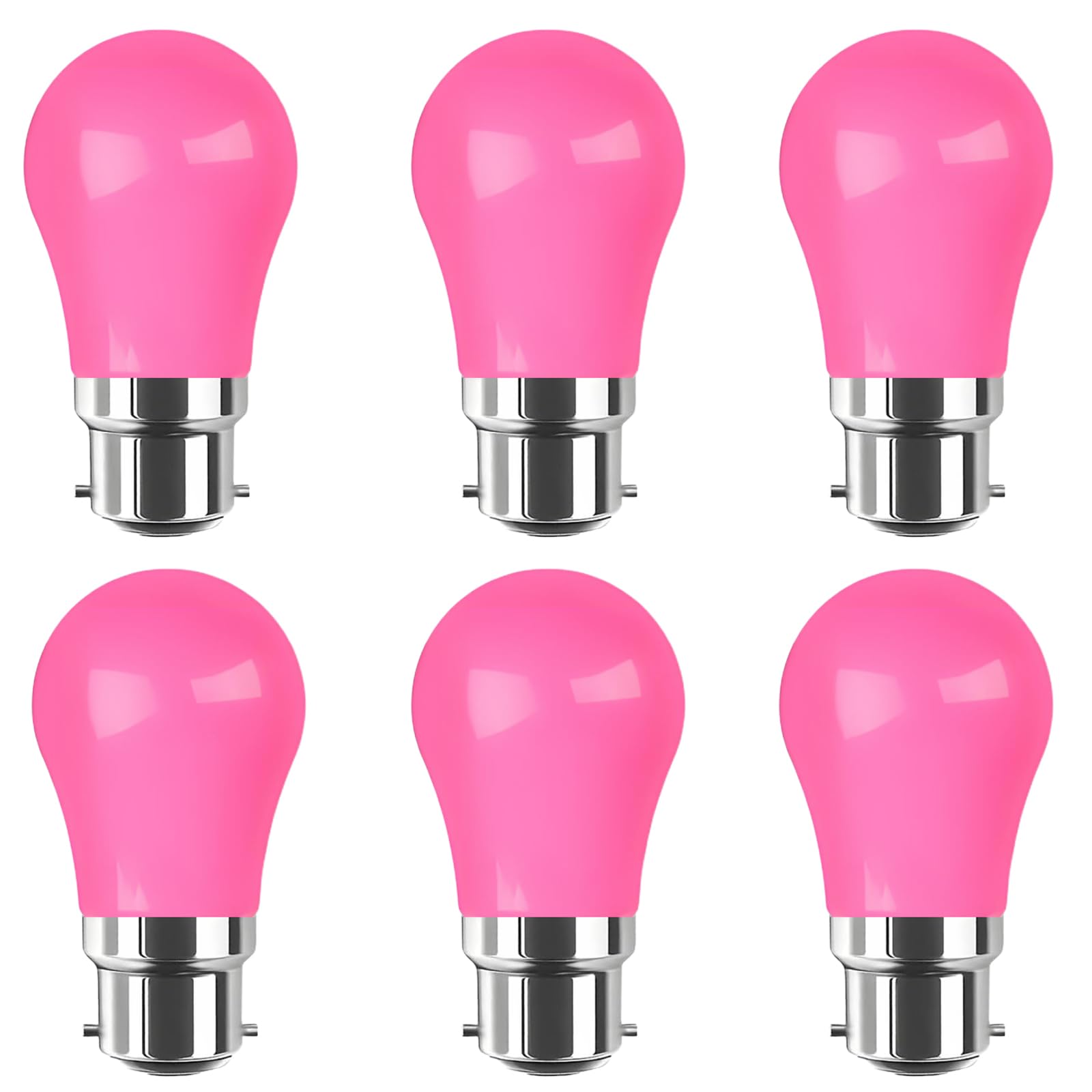 WULUN B22 Coloured LED Light Bulbs, A50 pear Shaped Lights, 3W Equivalent to 30W Halogen Lights, Used for Outdoor Indoor String, Wedding, Christmas, Party, bar Decoration, Pink, 6 Pcs