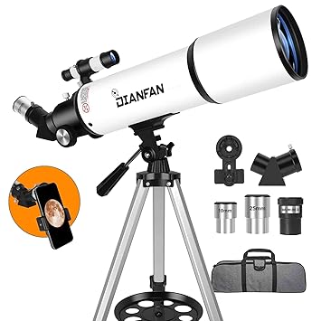 Dianfan Telescope,80mm Aperture 600mm Telescopes for Adults Astronomy,Fully Mult-Coated High Powered Refractor Telescope for Beginners,Professional Telescopes with Tripod,Phone Adapter and Bag