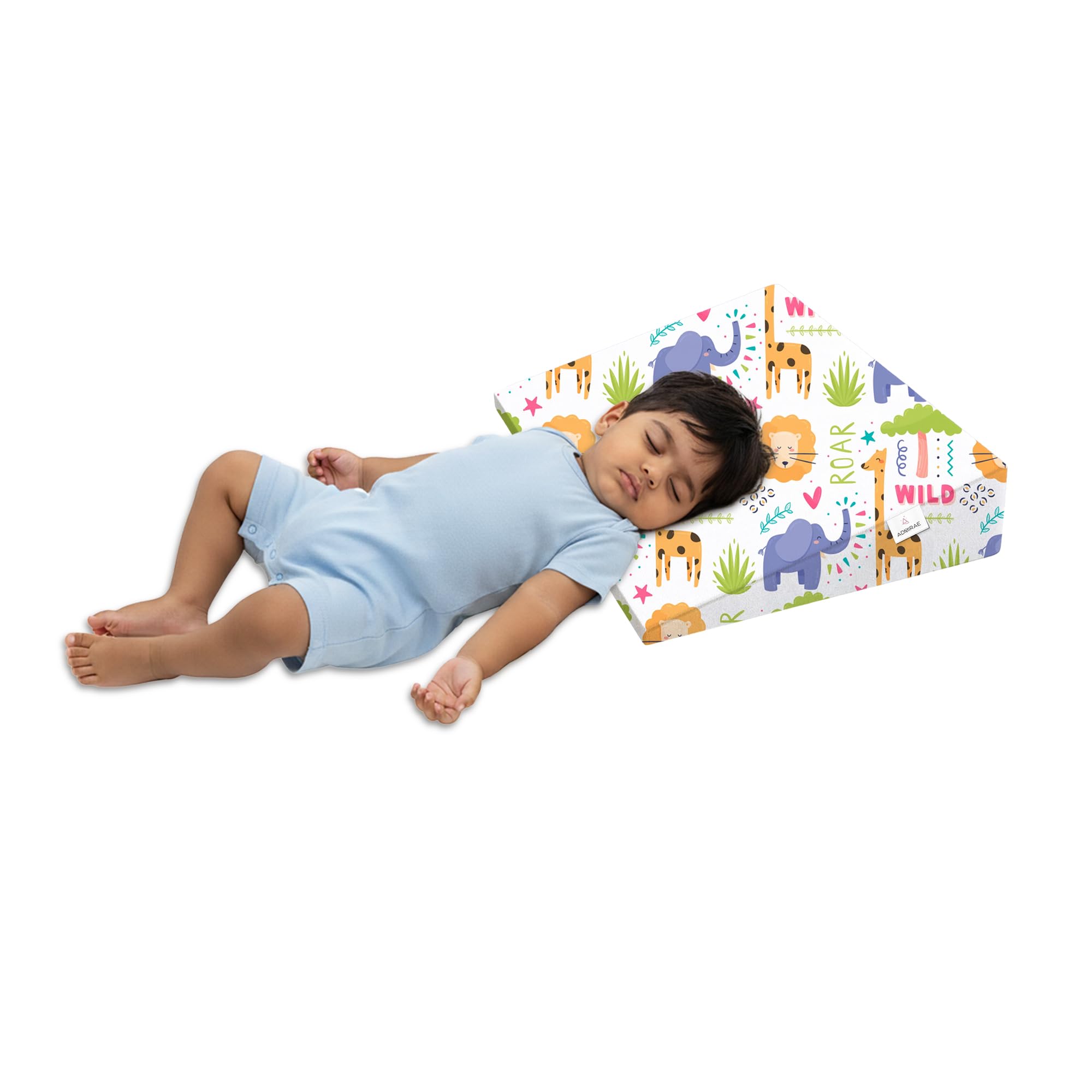 ADMIRAE Baby Wedge Pillow for Crib & Mattress | 12° Angled Design for Acid Reflux, Colic & Vomiting Relief | Firm Support Foam with Removable & Washable Hypoallergenic Cover | 19x14x3.5, Animal Print