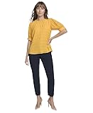 Womens Short Sleeve Crewneck Blouse with Puff Sleeves