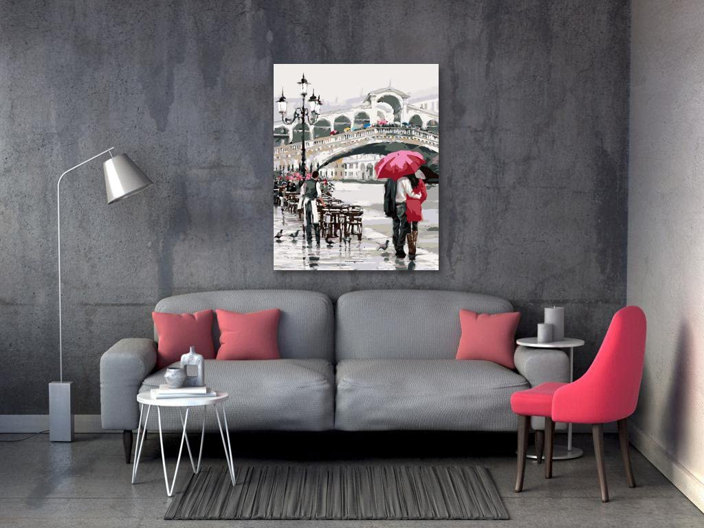 Malowanie według liczb – Liczymy z parasolem przeciwdeszczowym na mostku (Richard Macneil) 80 x 100 cm z blejtramem (już napięty)