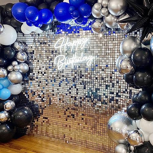 Image of COKAOBE Silver Shimmer Wall Backdrop, 48PCS Square Sequin Shimmer Backdrop Panel, Photo Backdrops for Birthday, Anniversary, Wedding, Graduation & Bachelorette Party Decoration