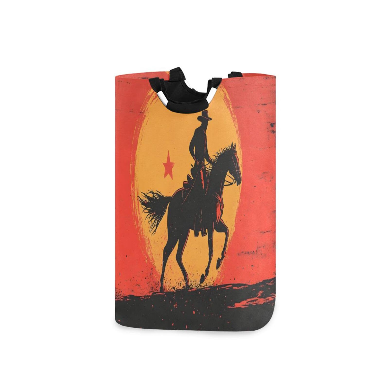 Jihqo Laundry Hamper Basket Cowboys Running at Sunset Collapsible Nursery Storage Bin Waterproof Clothing Baskets for Home Bedroom Bathroom Washing Room