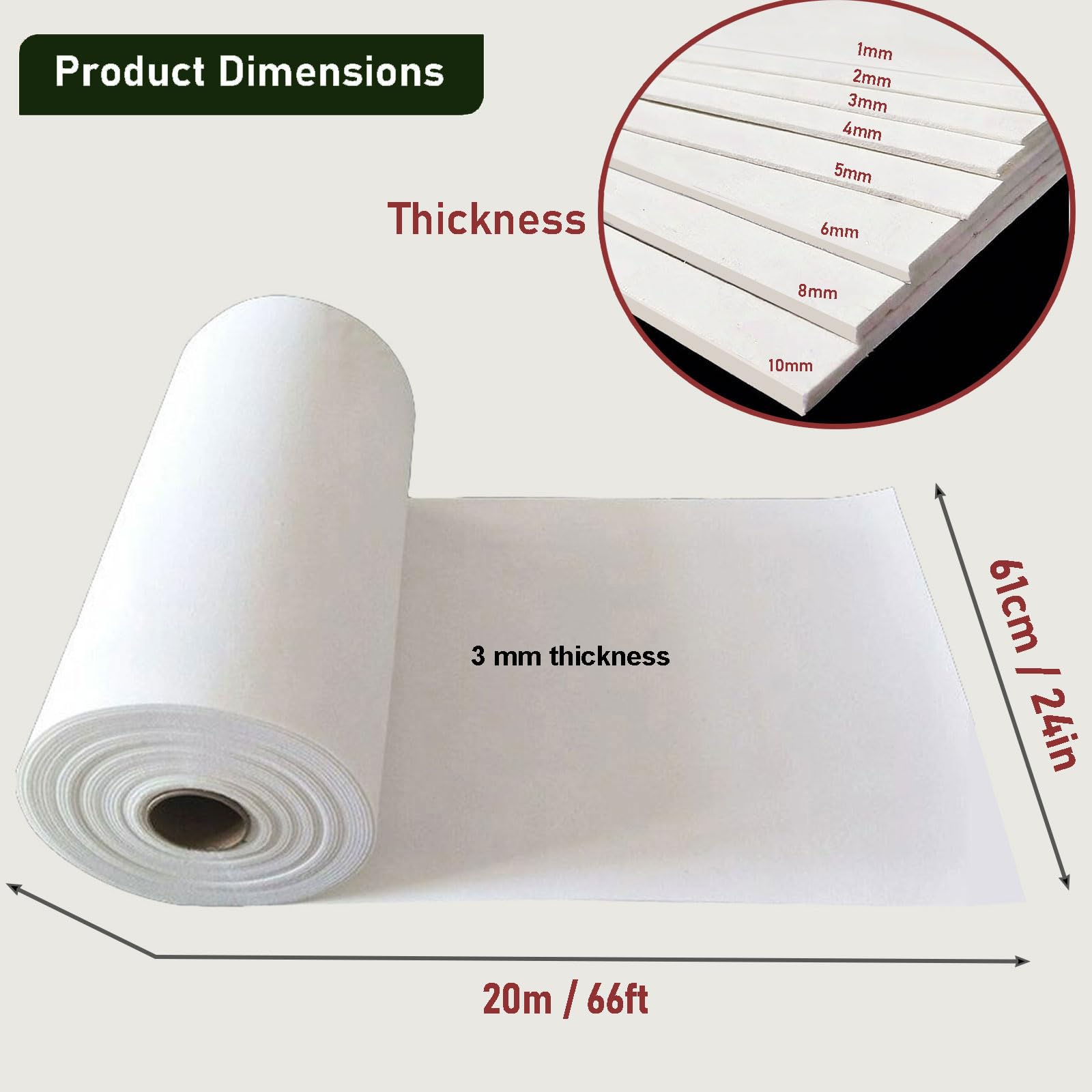 Keramikfaserpapier, Keramikfaser Dichtung, 2300℉ Hochtemperatur-dichtungspapier |asbestfrei Feuerbeständig| Dicke 1 Mm - 10 Mm | Für Die Glasverschmelzung Im Ofenofen(Size:3mm×610mm×20m)