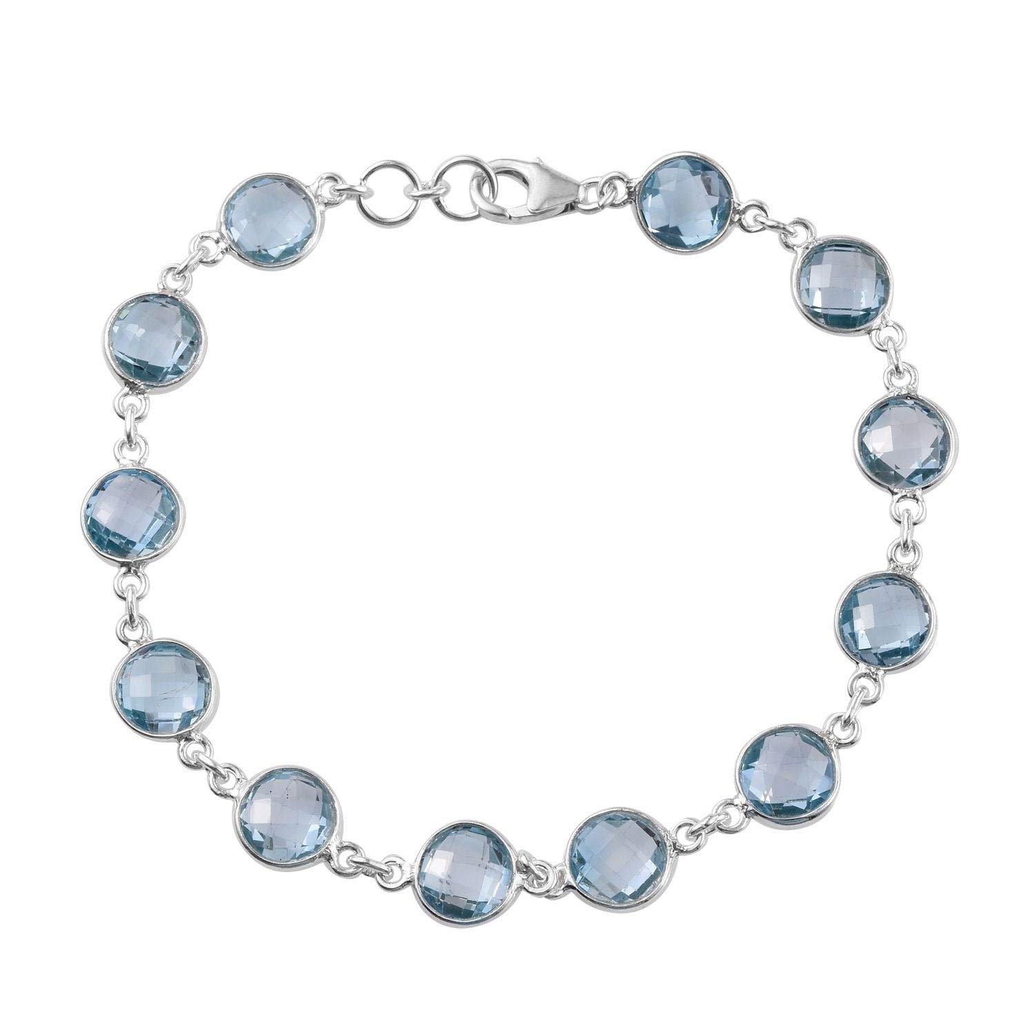 Pulseras de plata para mujer,Christmas Gift ! Natural Blue Topaz Gemstone Bracelet Cut & Transparent Stone Boho Bracelet Handmade With Charm Bracelet 925- Silver Solid