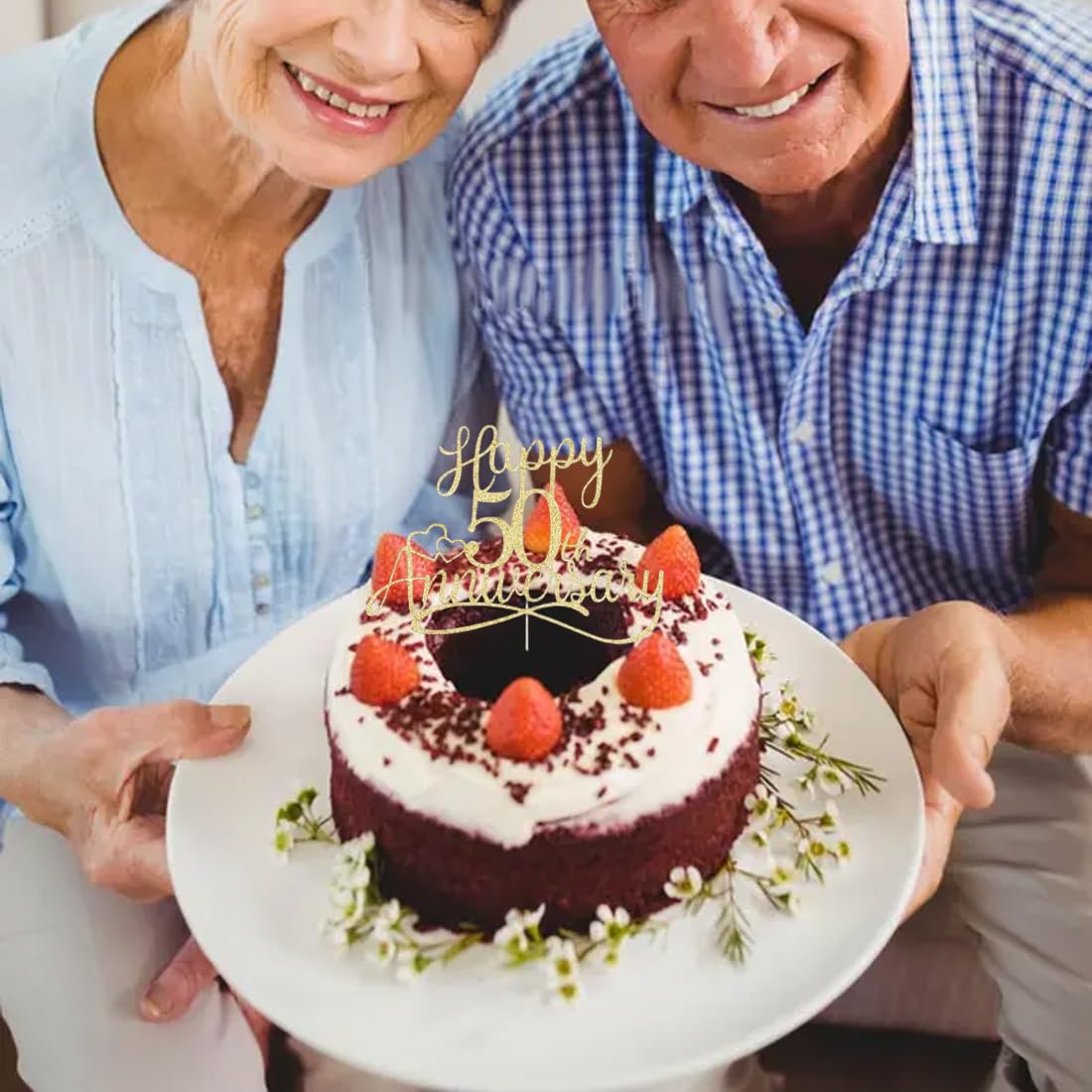 Topper Per Torta 50&deg; Anniversario Matrimonio - Oro Glitterato, 6.5x7.6 Pollici