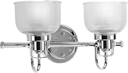 Miniatura 6 de Archie Collection - Lámpara de tocador de baño de cristal doble prismático transparente con 2 luces, cromo pulido