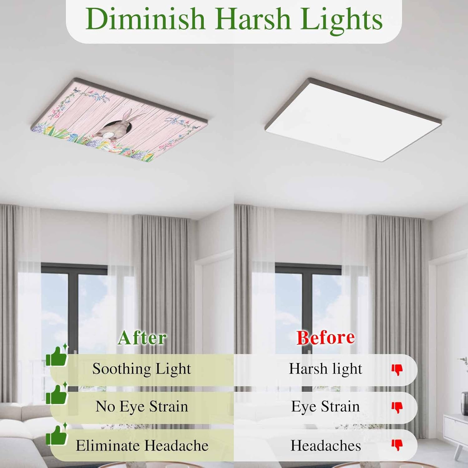 Easter Bunny Fluorescent Light Covers for Ceiling Lights 4x2 feet,4 Pack Magnetic Light Filters for Classroom,Eggs Cute Rabbit Pink Wooden Grain Farm Fluorescent Lamp Shade Panel for Office School