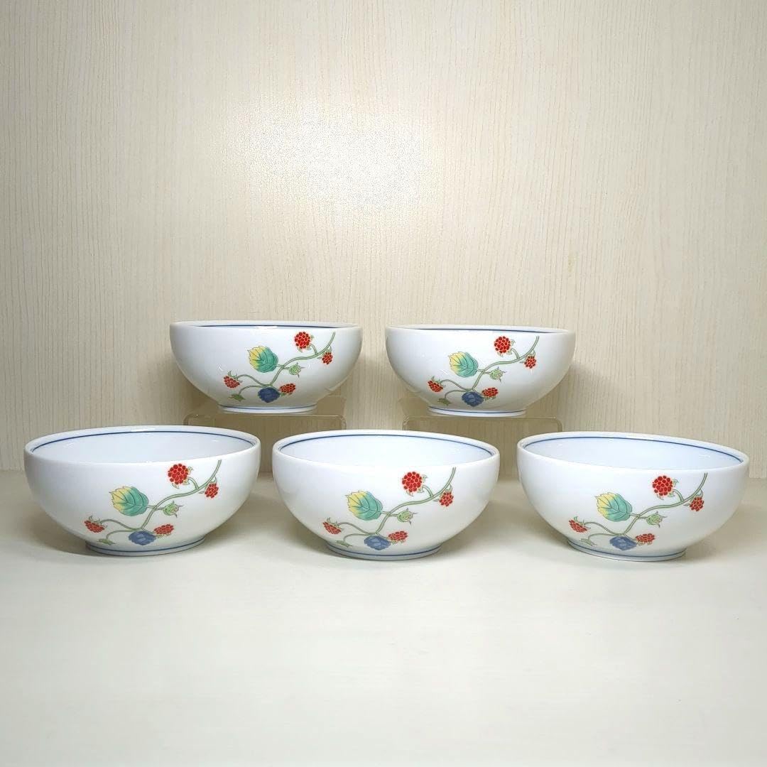 深川製磁　宮内庁御用達　野いちご　丸小鉢揃　丸碗　５個 深川製磁 宮内庁御用達 野いちご 丸小鉢揃 丸碗 5個 深川製