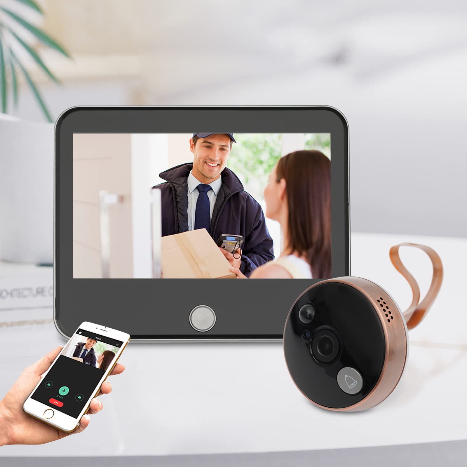 Timbre inalámbrico con cámara de timbre conectado, videoportero inalámbrico exterior, timbre inalámbrico exterior impermeable con cámara ángulo de visión amplio de 140°, adecuado para familias,