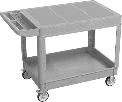 Large Garage Flat Top Utility Cart, Heavy Duty 2 Shelf Tool Cart Service Cart Rolling Push Carts with Ergonomic Handle 5" Swivel Casters.