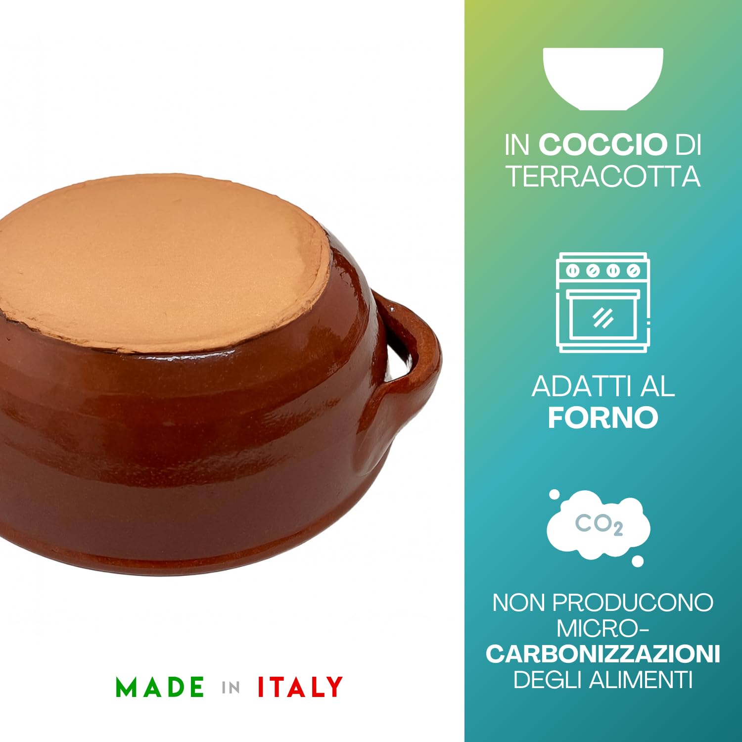 Virsus 6 Tegamini Coccio Monoporzione, Misura 14x6 cm, Terrine adatti al Forno, Ciotole in Terracotta con maniglie, per Gnocchi, Fusilli, Lasagne, Parmigiana, Pasta al Forno, Made in Italy