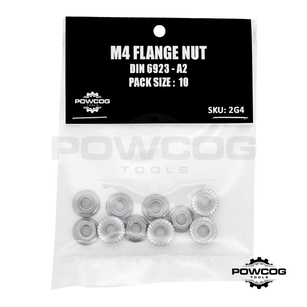 M4 Serrated Flange NUT - A2 Grade 304 Stainless Steel 4mm Metric Hexagon Nuts - DIN 6923 - by POWCOG® - Pack of 10