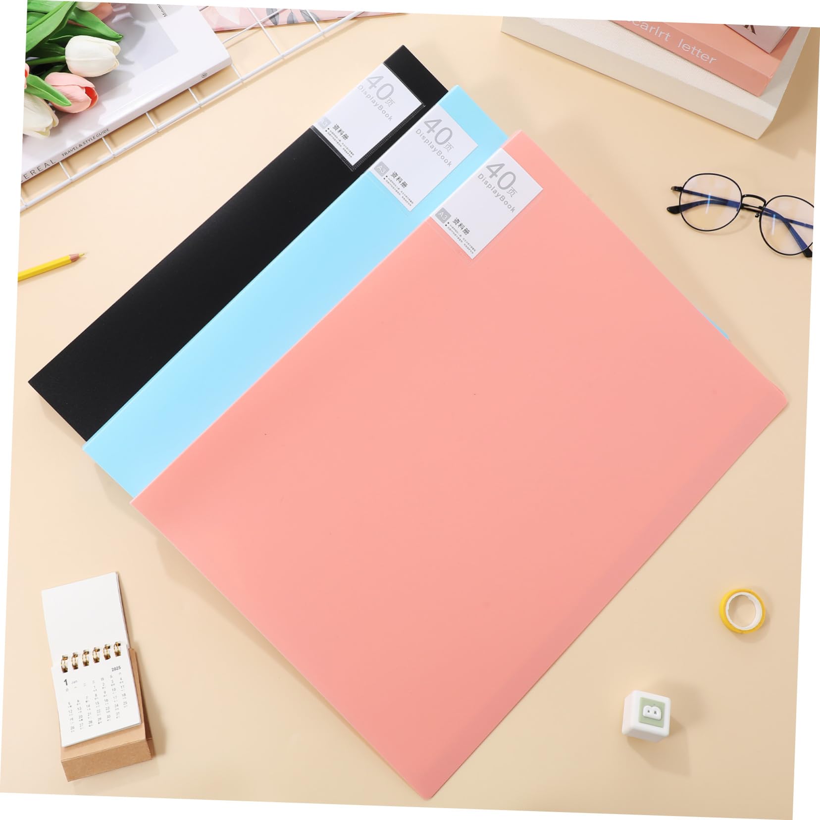KOMBIUDA Set da 3 Raccoglitori per Portfolio A3 con 40 Pagine, Resistente in Plastica, Grande Capacità di Archiviazione per Riunioni e Scuole