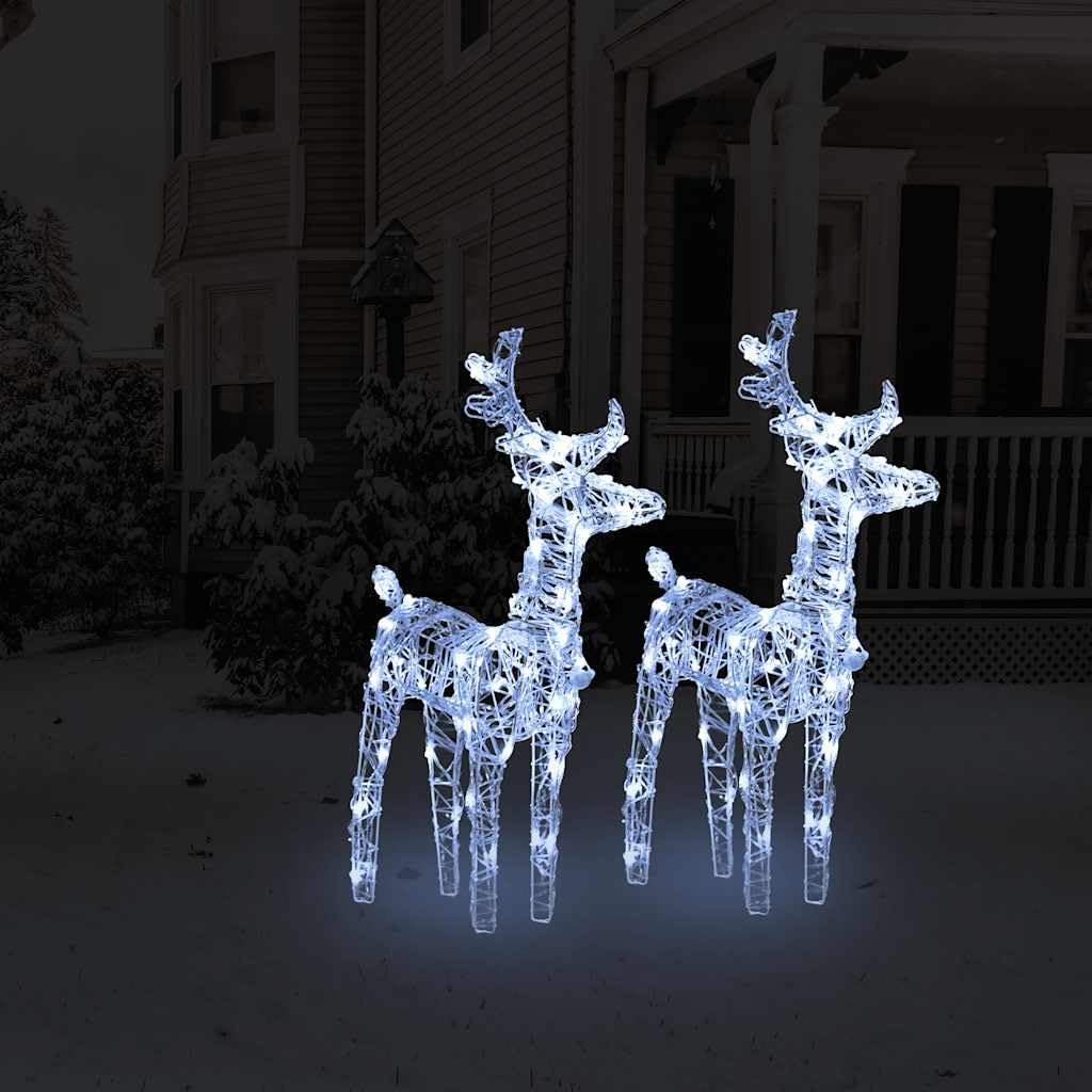 2er Set LED Weihnachts-Rentier Figuren, 80 LEDs, 8 Lichtmodi, Acryl Leuchtfigur für Garten und Innenbereich, Kaltweiß, USB-Betrieb