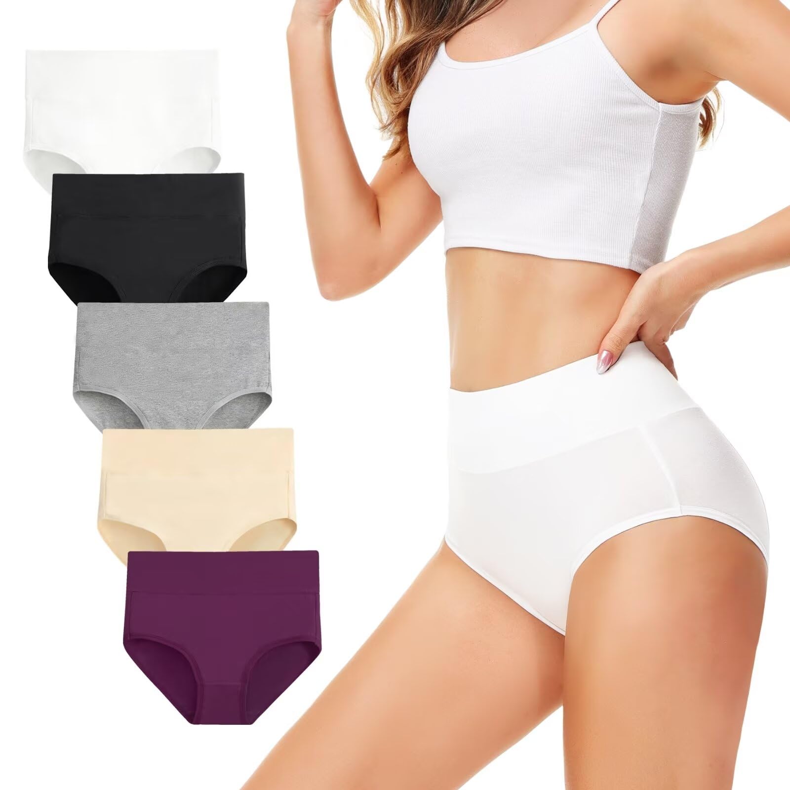 TUUHAW Unterhosen Damen Unterwäsche 5er Pack Slip Miederhose Baumwolle Hoher Taille Atmungsaktive Formender Taillenslip