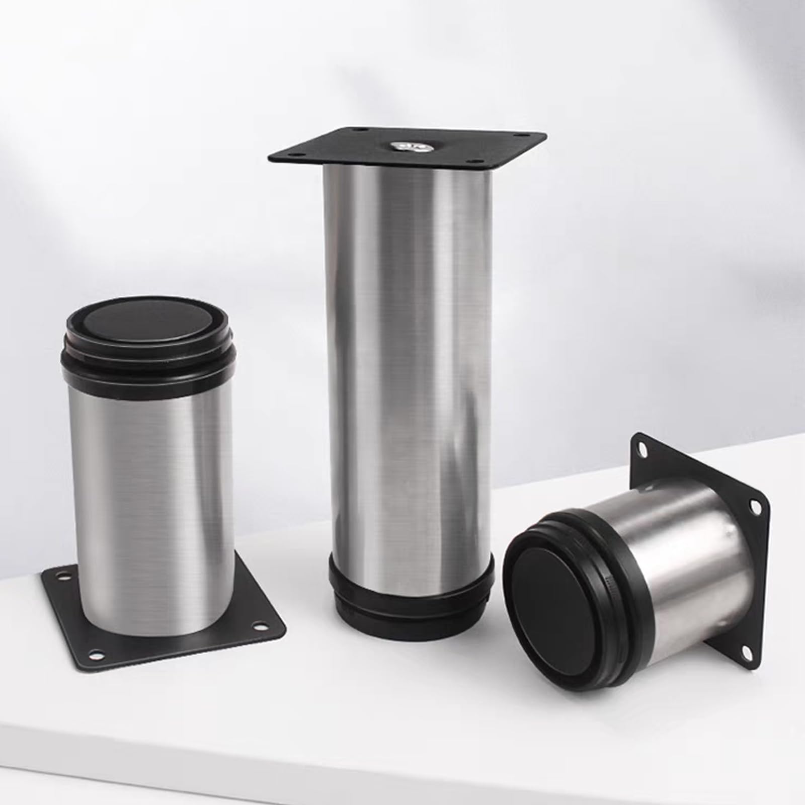 Juego de 4 patas para muebles, patas de armario regulables en altura, base de acero inoxidable, mesa redonda, soporte de cama para escritorio de cocina, color plateado, con tornillos (450 mm)