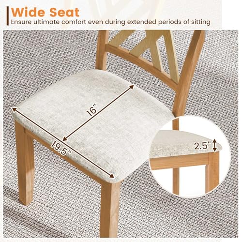 Image of COSTWAY Wooden Dining Chairs Set of 4 with Fabric Padded Seat, Natural | Farmhouse Armless Kitchen Side Chair with Rubber Wood Frame & High Back for Dining Room, Living Room and Restaurant