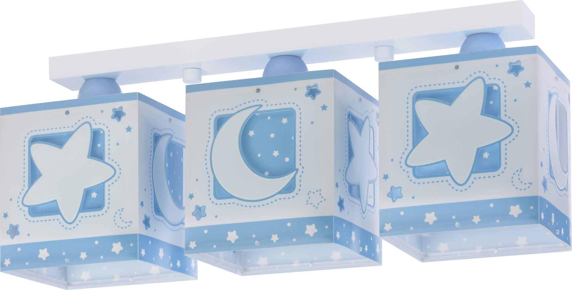 Dalber Lámpara Infantil Plafón Techo 3 Luces Moonlight Luna y Estrellas Azul, 15 W