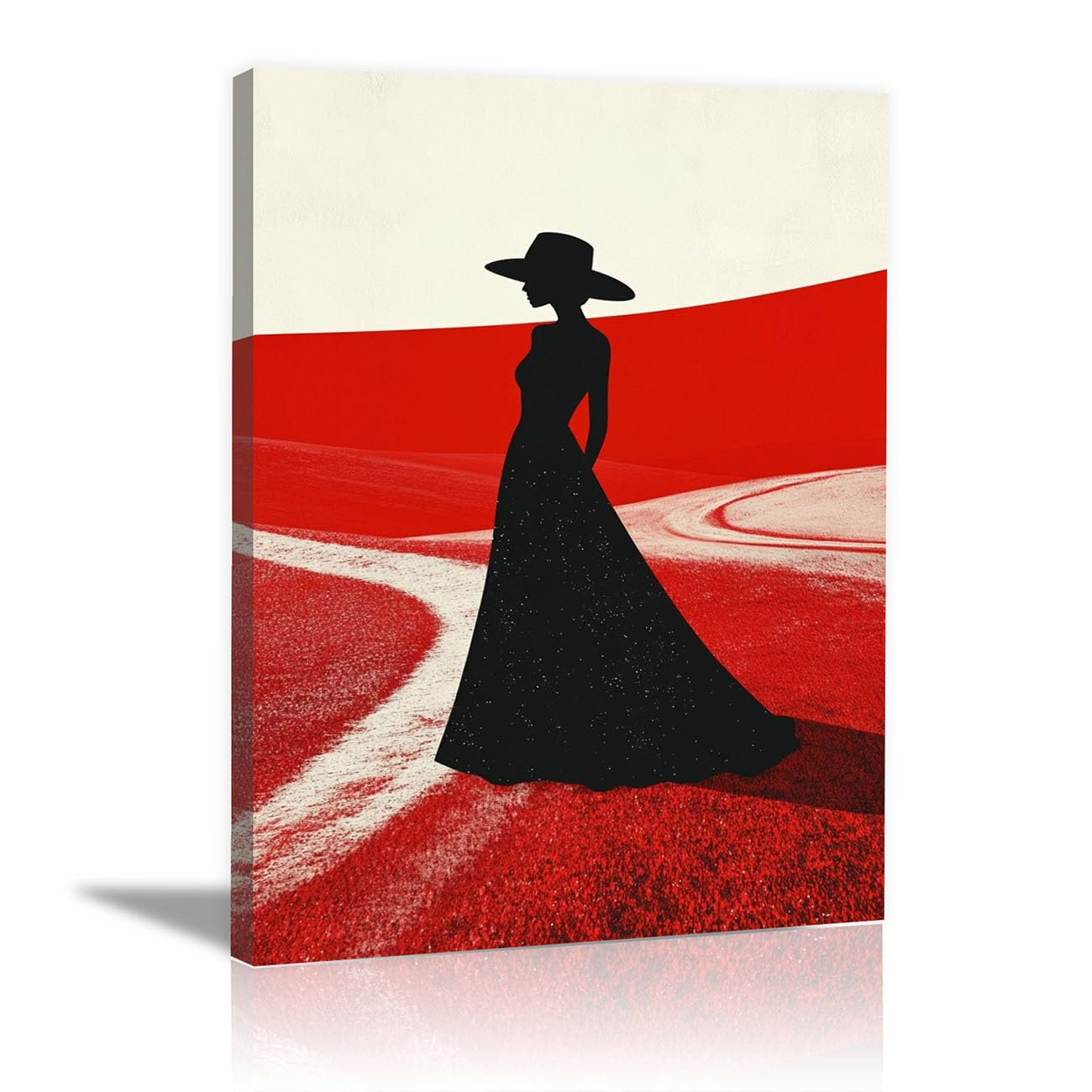QUSAAOU Fashion Canvas Wall Lady Hat Silhouette Red Landscape Living Room Bedroom African American Woman Wall Decor Art Wall For Home Afro Woman Poster And Prints(red white)-80x120cm1 Unframed
