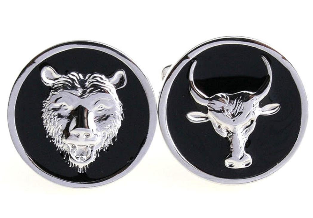 MRCUFFBear and Bull Wall Street Pair Cufflinks in a Presentation Gift Box & Polishing Cloth